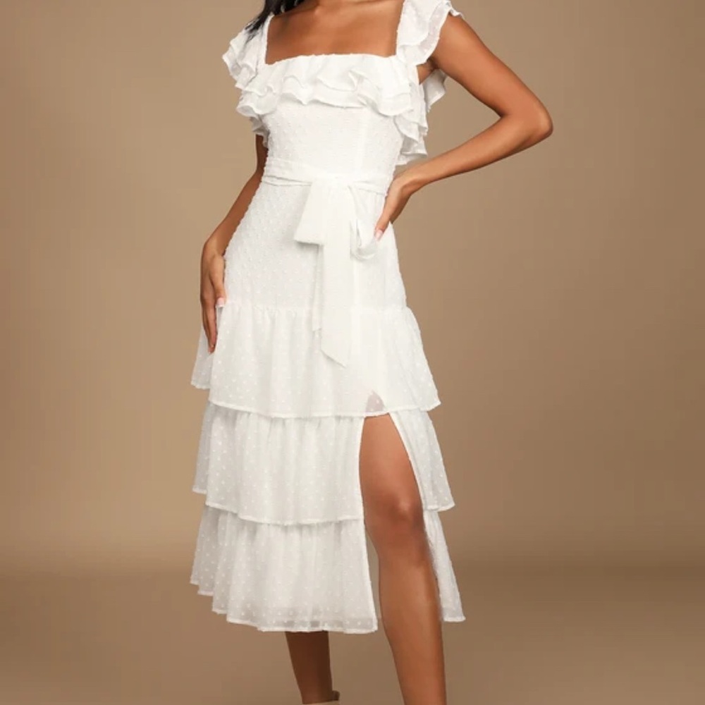 Lulu's White Tiered Ruffle Midi Dress